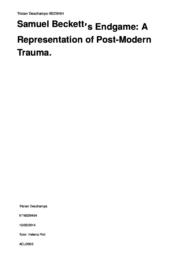 (DOC) Samuel Beckett’s Endgame A Representation of PostModern Trauma