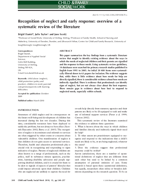 (PDF) Recognition of neglect and early response: overview of a ...