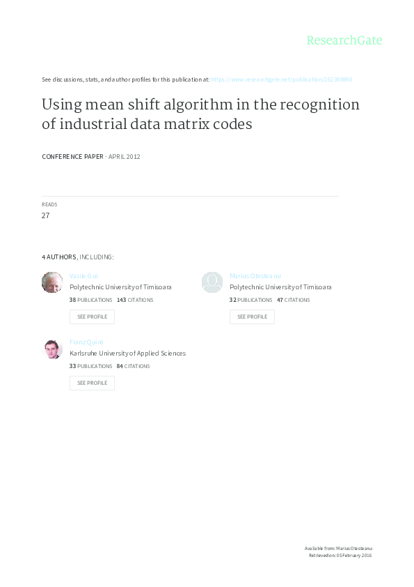 (PDF) Using mean shift algorithm in the recognition of industrial data ...