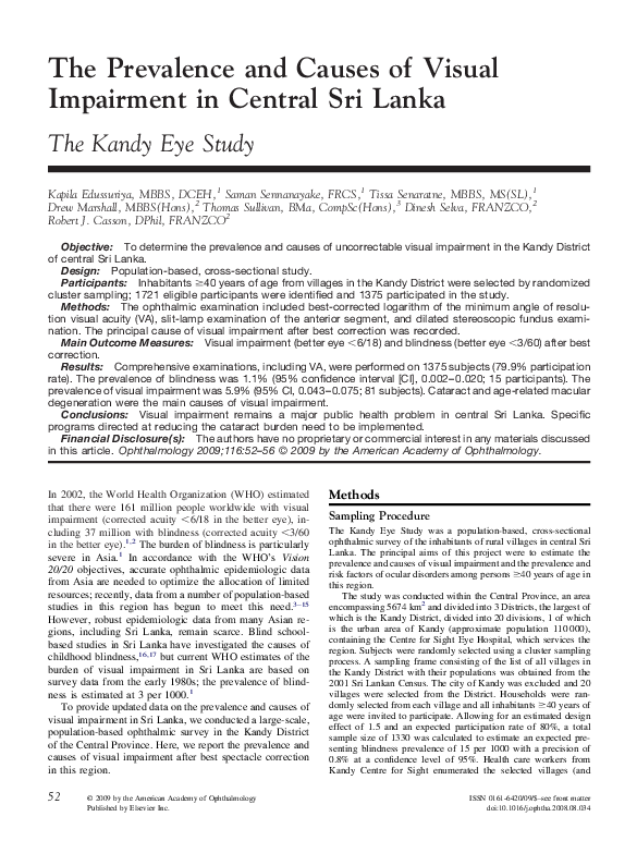 (PDF) The Prevalence and Causes of Visual Impairment in Central Sri ...