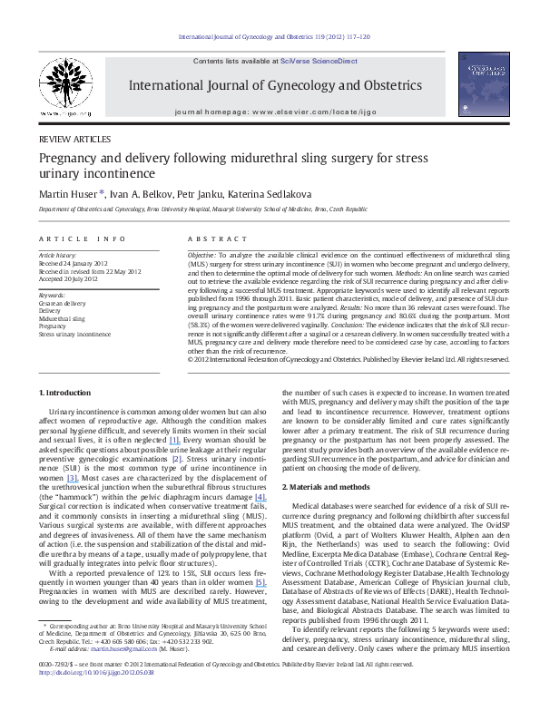 (PDF) Pregnancy and delivery following midurethral sling surgery for ...