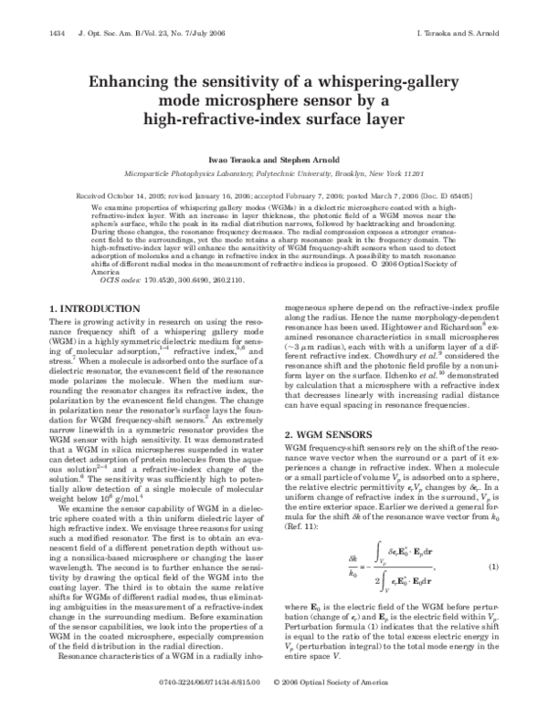 (PDF) Enhancing sensitivity of a whispering gallery mode biosensor by ...