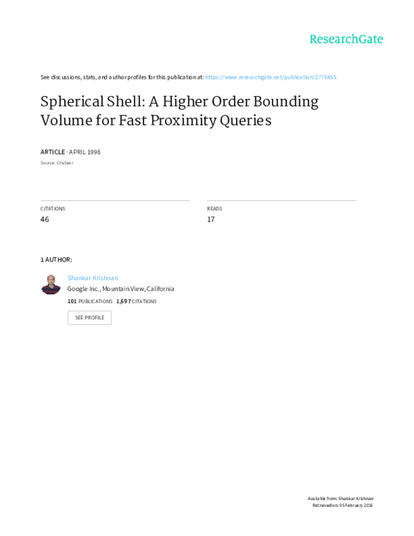 (PDF) Spherical Shell A Higher Order Bounding Volume for Fast