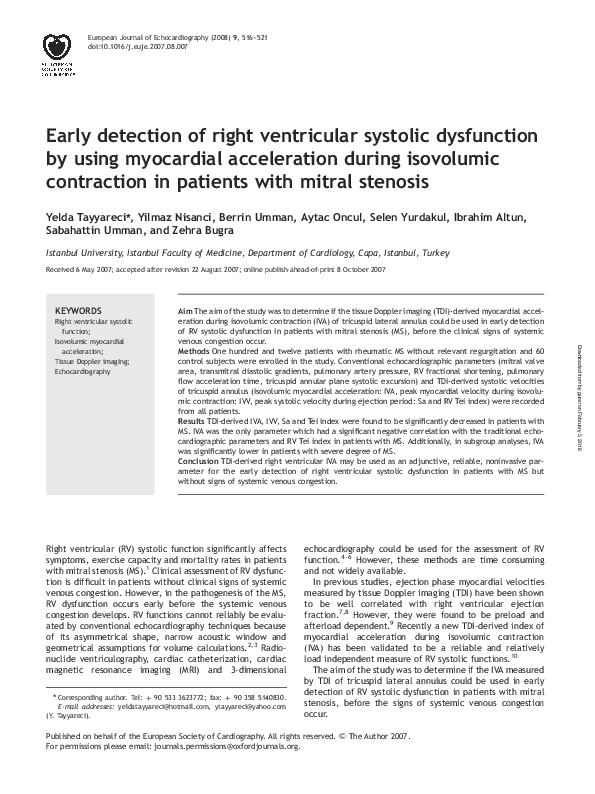 (PDF) Early detection of right ventricular systolic dysfunction by ...