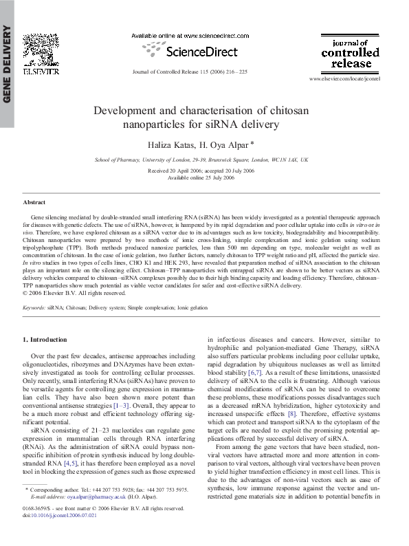 (PDF) Development and characterisation of chitosan nanoparticles for ...