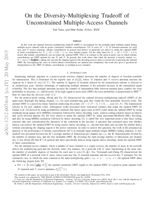 (PDF) On the diversity-multiplexing tradeoff of unconstrained MIMO ...