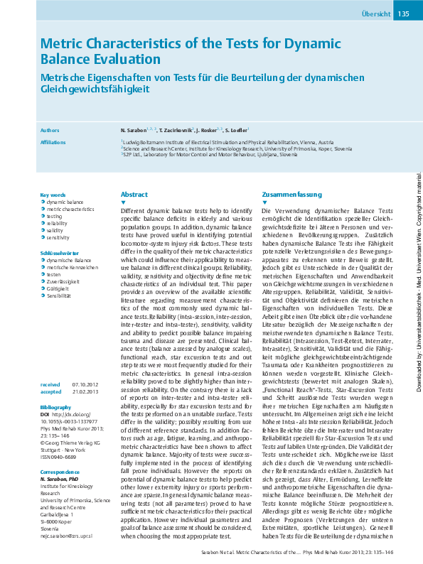 (PDF) Metric Characteristics of the Tests for Dynamic Balance Evaluation