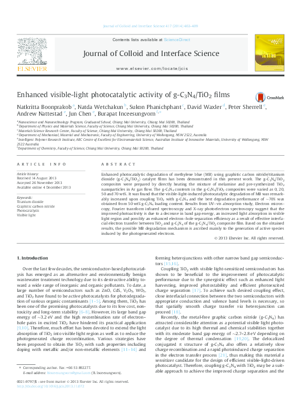 (PDF) Enhanced visible light photocatalytic activity of novel polymeric ...