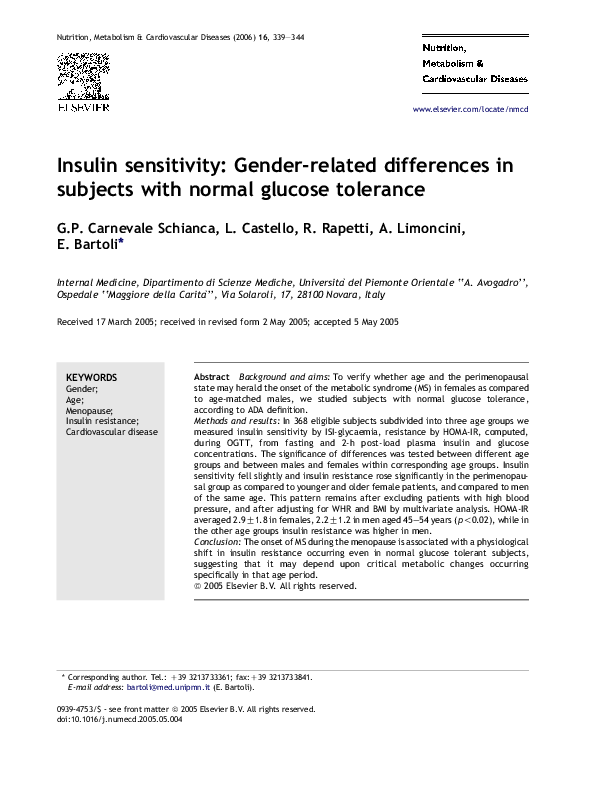 (PDF) Insulin sensitivity: Gender-related differences in subjects with ...
