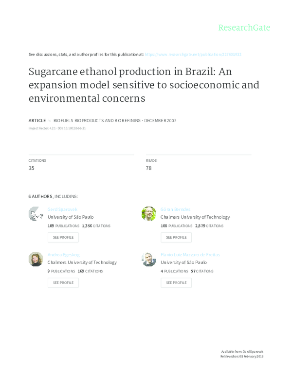 (PDF) Sugarcane ethanol production in Brazil: an expansion model ...