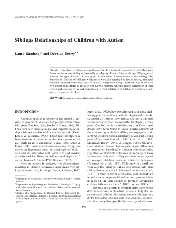 (PDF) Siblings relationships of children with autism
