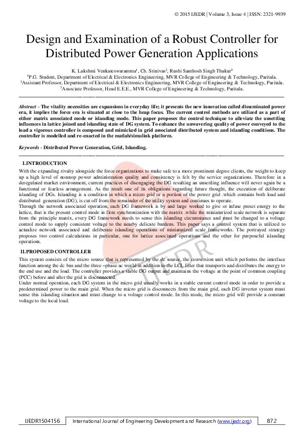 (PDF) Design and Examination of a Robust Controller for Distributed ...
