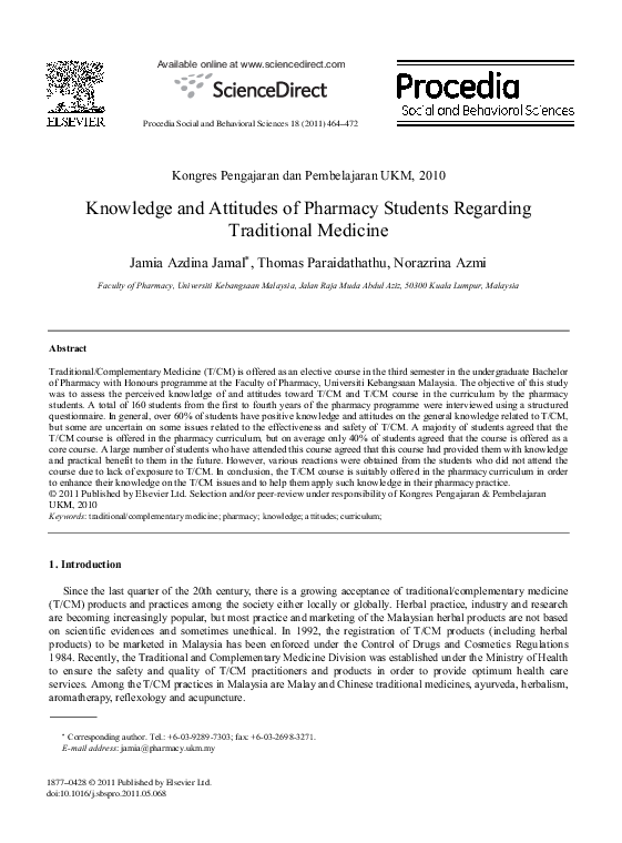 (PDF) Knowledge and Attitudes of Pharmacy Students Regarding ...