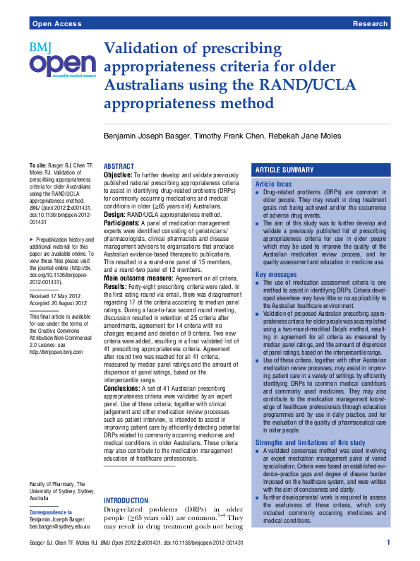 (PDF) Validation of prescribing appropriateness criteria for older ...