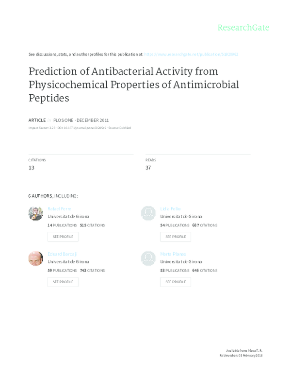 (PDF) Prediction of Antibacterial Activity from Physicochemical ...