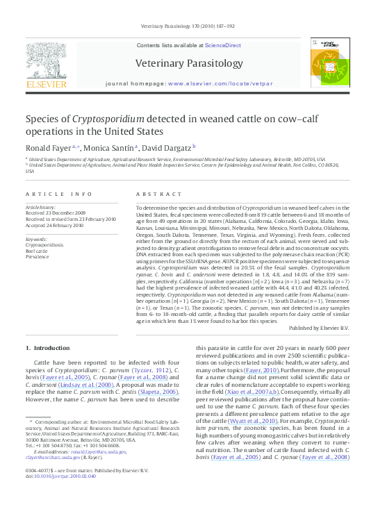(PDF) Species of Cryptosporidium detected in weaned cattle on cow-calf ...
