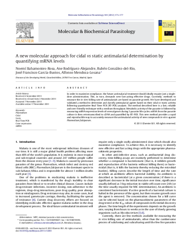 (PDF) A new molecular approach for cidal vs static antimalarial ...