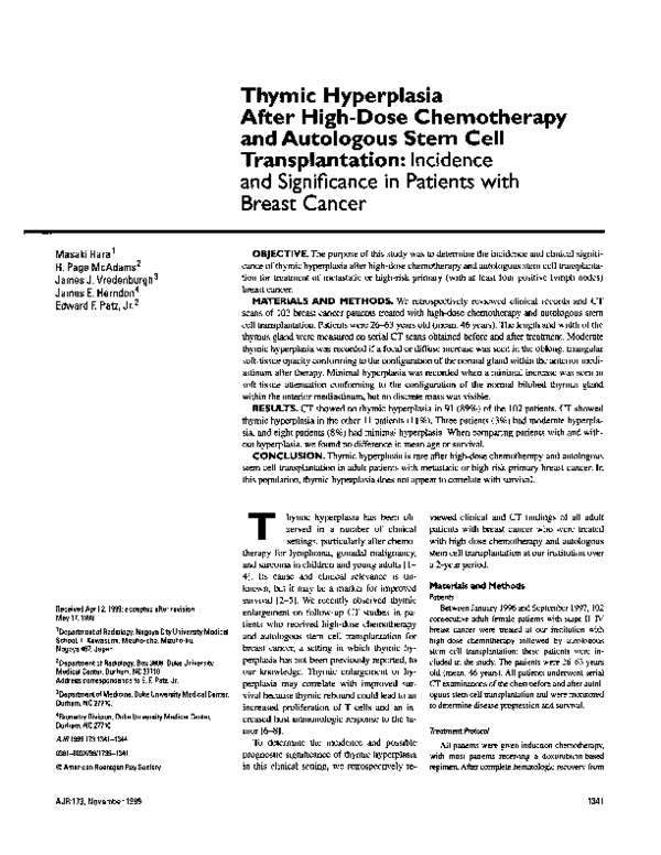 (PDF) Thymic hyperplasia after highdose chemotherapy and autologous