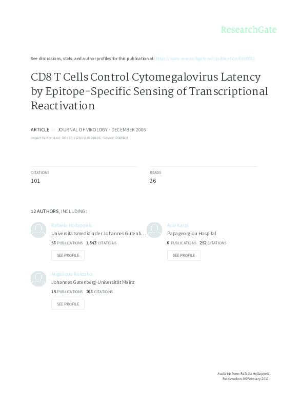 (PDF) CD8 T Cells Control Cytomegalovirus Latency by Epitope-Specific ...