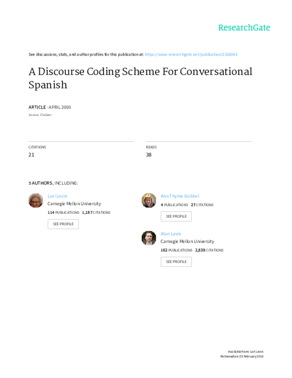 (PDF) A discourse coding scheme for conversational Spanish