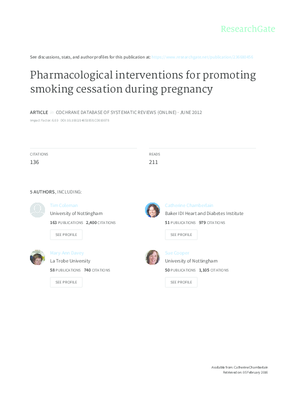 (PDF) Pharmacological interventions for promoting smoking cessation