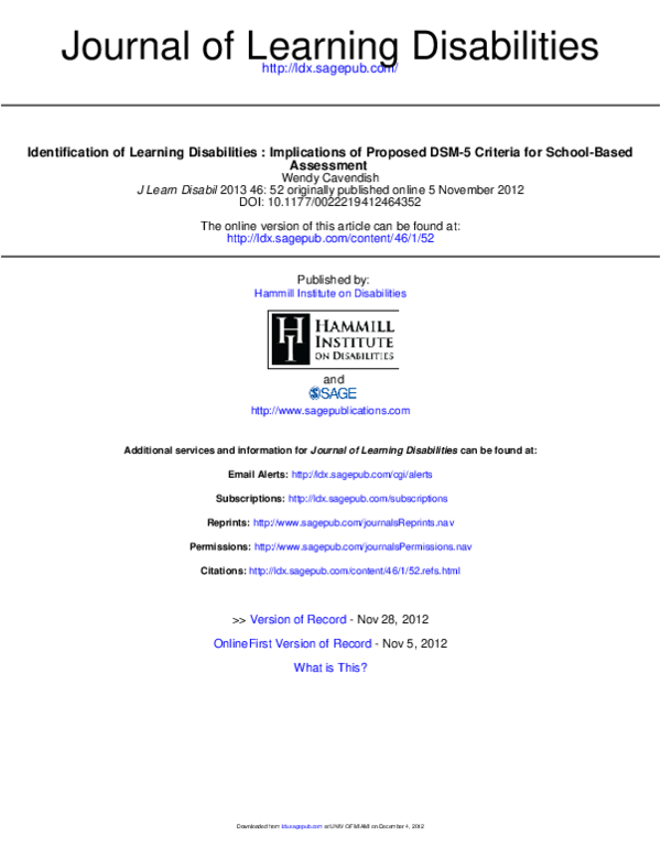 (PDF) Identification of Learning Disabilities: Implications of Proposed ...