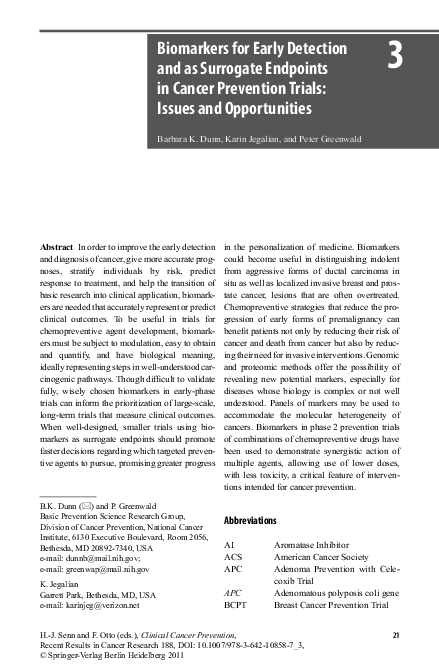 (PDF) Biomarkers for early detection and as surrogate endpoints in ...