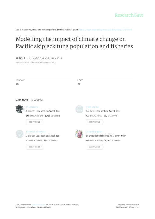 (PDF) Modelling the impact of climate change on Pacific skipjack tuna ...