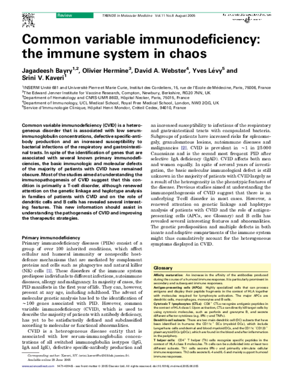 (PDF) Common variable immunodeficiency: the immune system in chaos