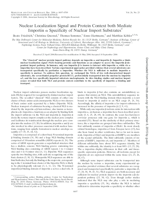 (PDF) Nuclear Localization Signal and Protein Context both Mediate ...