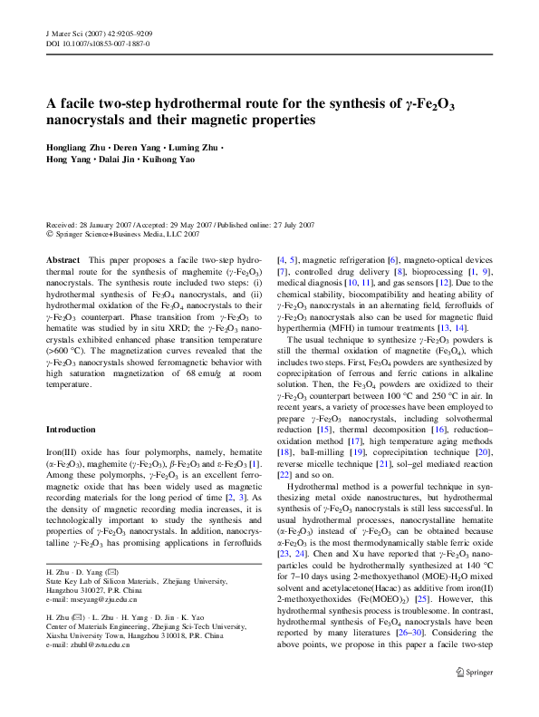 (PDF) A facile two-step hydrothermal route for the synthesis of low ...