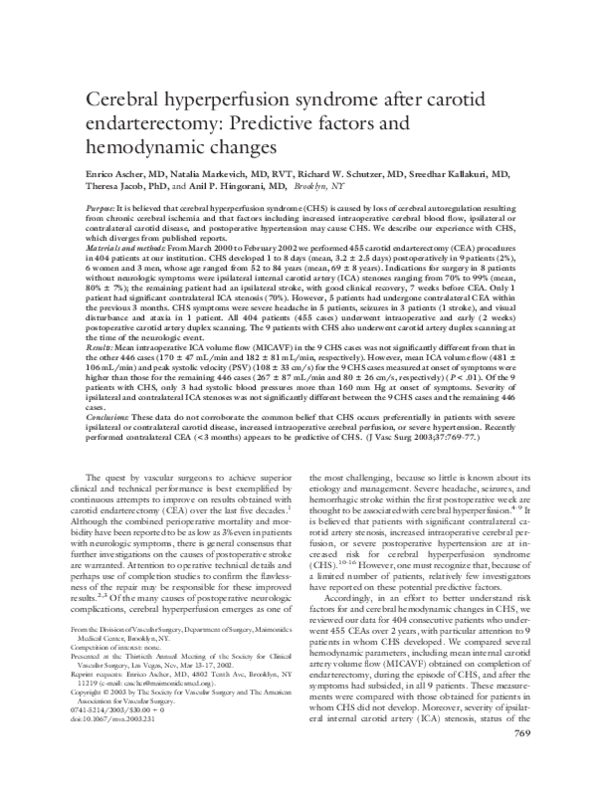 (PDF) Cerebral hyperperfusion syndrome after carotid endarterectomy ...