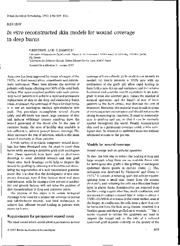 (PDF) In vitro reconstructed skin models for wound coverage in deep burns