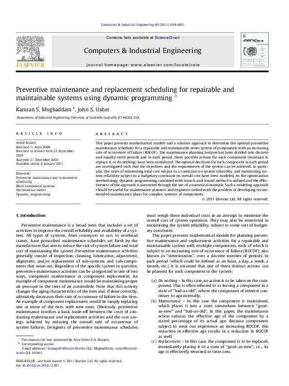 (PDF) Preventive maintenance and replacement scheduling for repairable ...