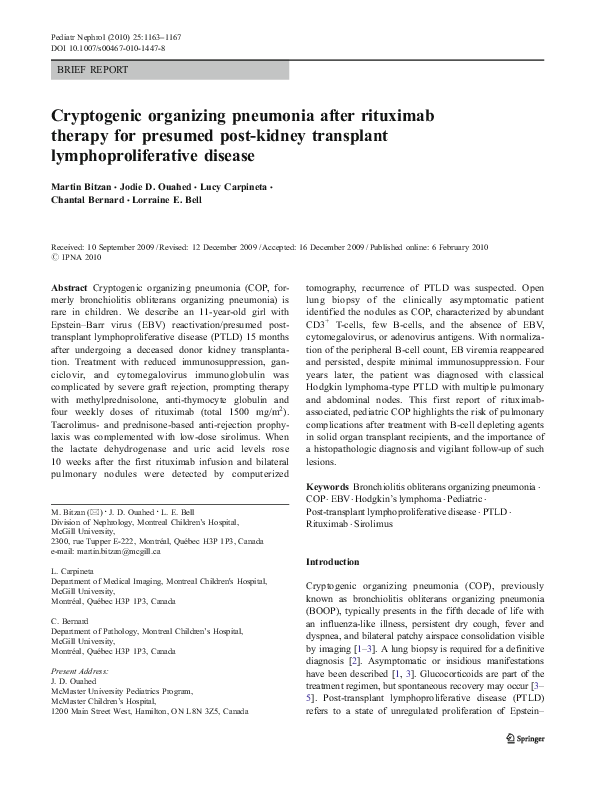 (PDF) Cryptogenic organizing pneumonia after rituximab therapy for