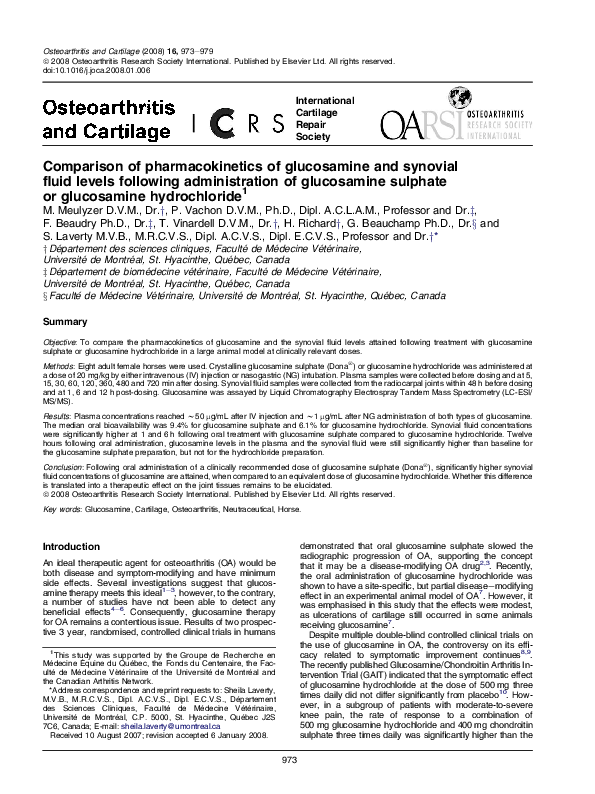 (PDF) Comparison of of glucosamine and synovial fluid
