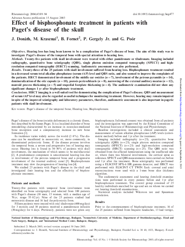 (PDF) Effect of bisphosphonate treatment in patients with Paget's ...
