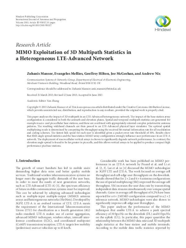 (PDF) MIMO Exploitation of 3D Multipath Statistics in a Heterogeneous ...