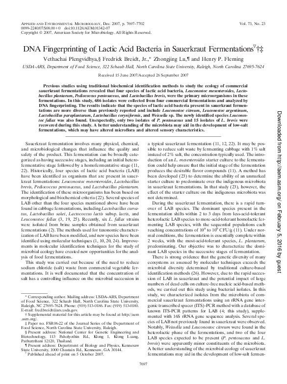 (PDF) DNA Fingerprinting of Lactic Acid Bacteria in Sauerkraut