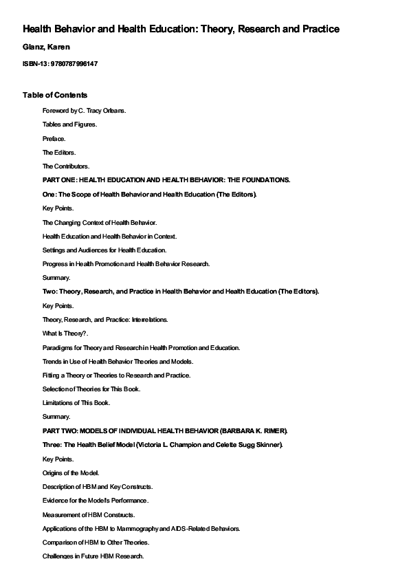 (PDF) Health Behavior and Health Education: Theory, Research, and Practice