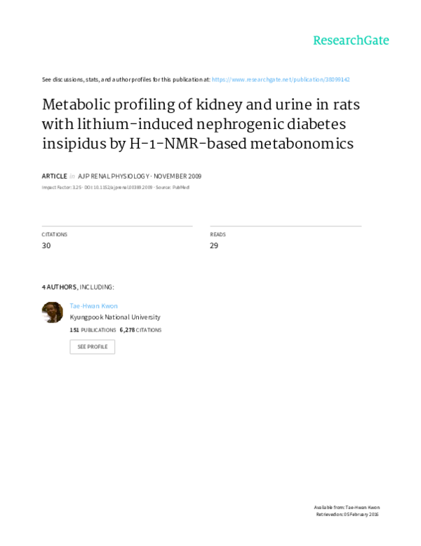 (PDF) Metabolic profiling of kidney and urine in rats with lithium ...