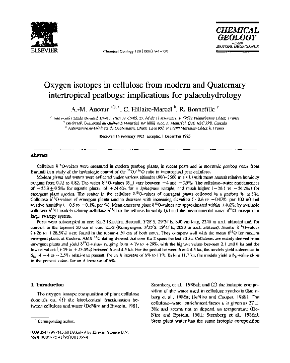 (PDF) Oxygen isotopes in cellulose from modern and quaternary ...
