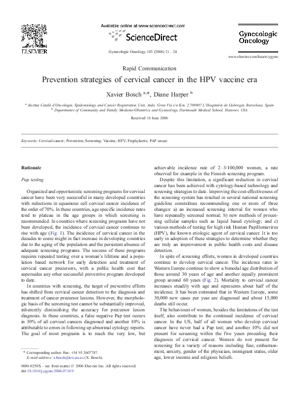 (PDF) Rapid Communication Prevention strategies of cervical cancer in ...