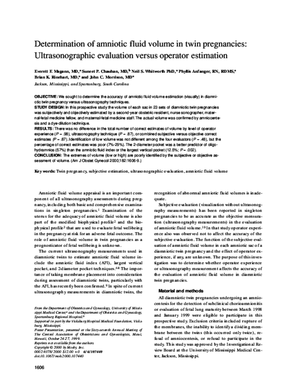 (PDF) Determination of amniotic fluid volume in twin pregnancies ...
