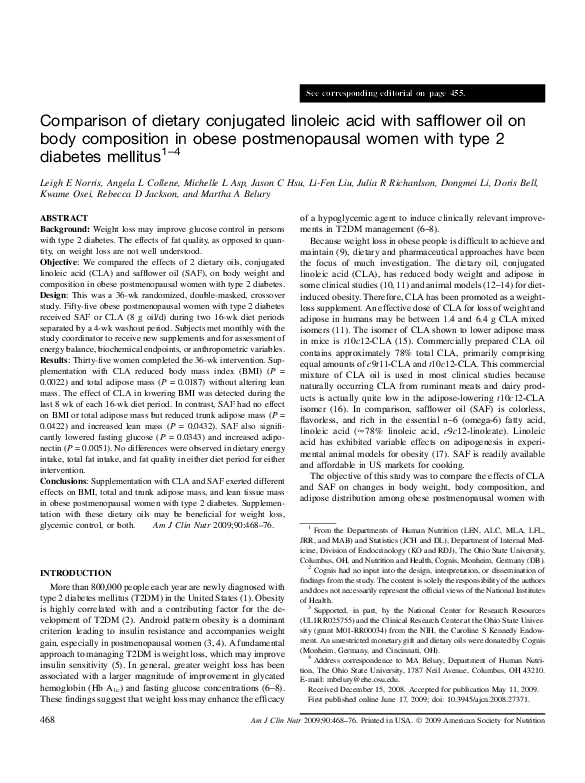 (PDF) Comparison of dietary conjugated linoleic acid with safflower oil ...