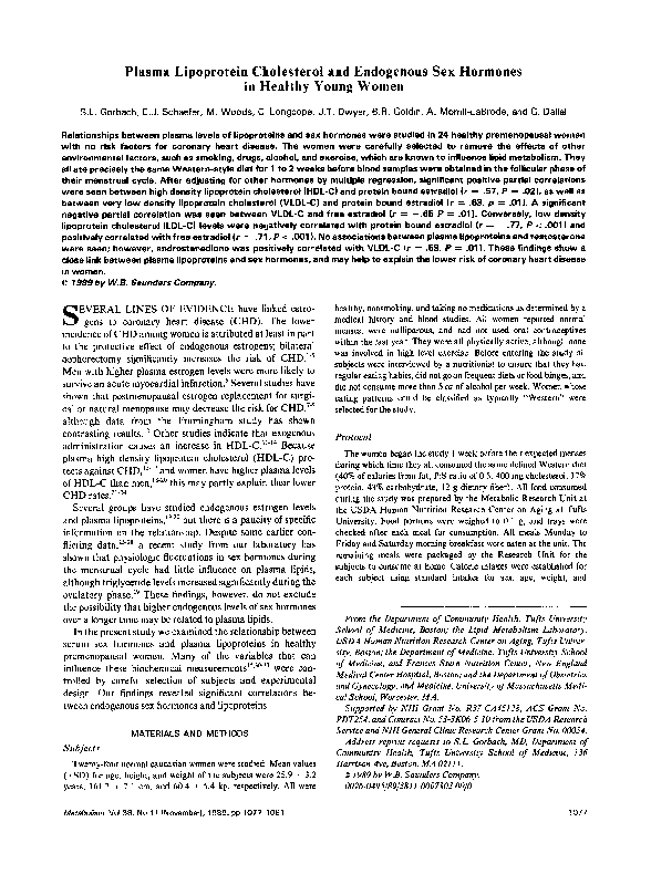 (PDF) Plasma lipoprotein cholesterol and endogenous sex hormones in ...