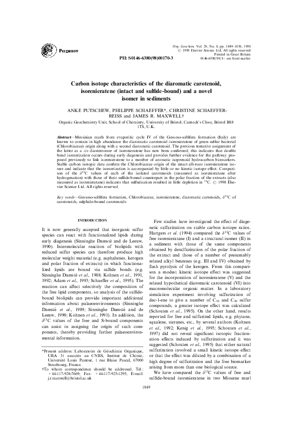 (PDF) Carbon isotope characteristics of the diaromatic carotenoid ...