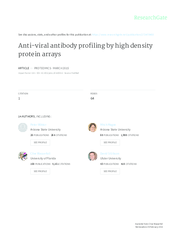 (PDF) Anti-viral antibody profiling by high density protein arrays