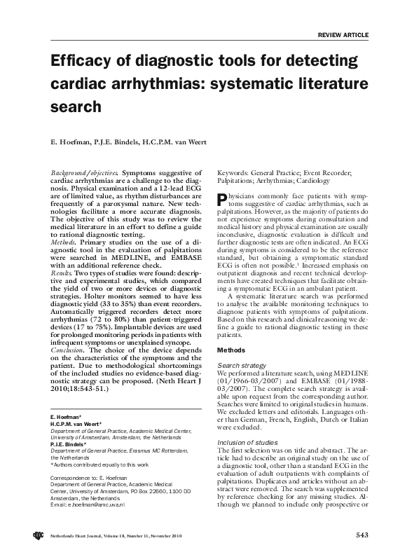 (PDF) Efficacy of diagnostic tools for detecting cardiac arrhythmias ...