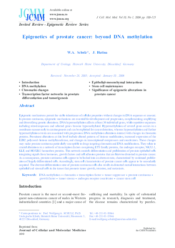 (PDF) Epigenetics of prostate cancer: beyond DNA methylation